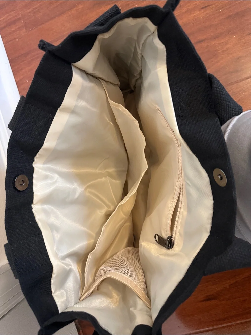 Black Canvas Crossbody Bag with Tan Accents